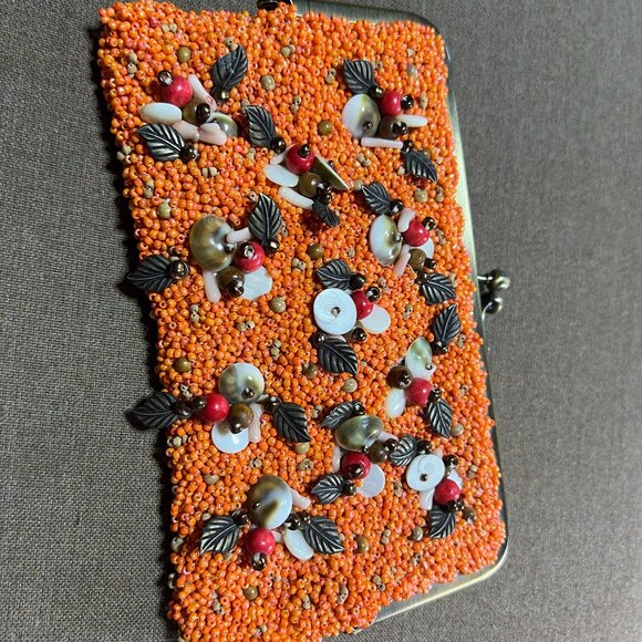 JCrew Orange Beaded and Seashell Clutch Bag - Picture 1 of 5